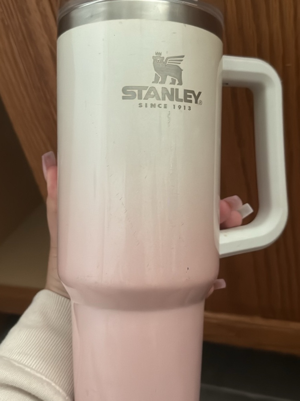 Stanley Ombre Pink and White Travel Mug with Handle